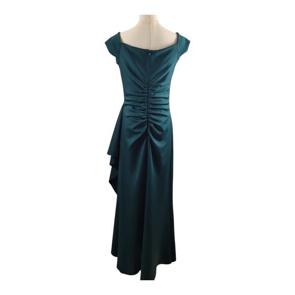 NEW XSCAPE Small* Hunter Green Long Gown Off Shoulder Ruched Ruffle USA Made - Picture 9 of 15